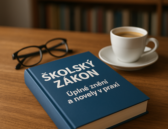 Hyperrealistická fotografie publikace s názvem Školský zákon - úplné znění a novely v praxi, umíst