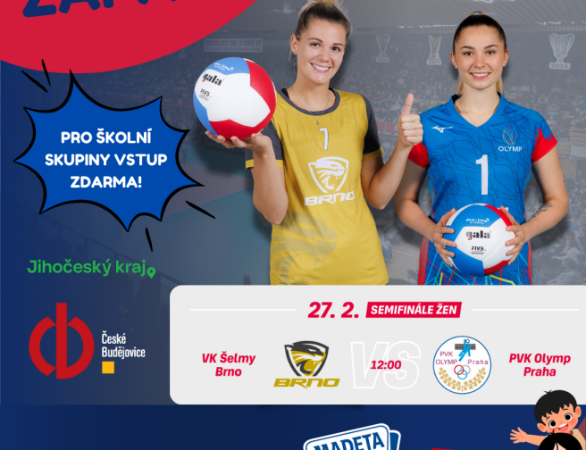 Školní zápas v Budějovicích: ženské semifinále Českého poháru ve volejbale